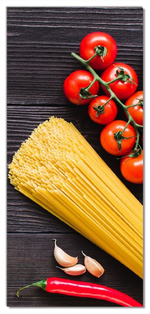 Wallario selbstklebende Türtapete 100 x 220 cm - Italienisches Menü mit Spaghetti, Tomaten, Salz und Chilischoten - Abwischbar, rückstandsfrei z...