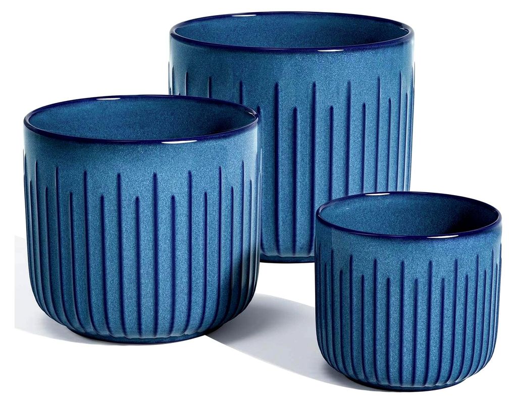 3er Set Blumentöpfe aus Keramik, 21+17+14 cm Durchmesser Übertopf für Zimmerpflanzen, Pflanztöpfe mit Drainagelöchern, Mittelgroße Zylinderbl...