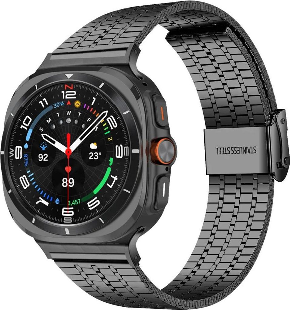 Strap-it Luxus-Edelstahlarmband - passend für Samsung Galaxy Watch Ultra / Ultra 2025 (schwarz)