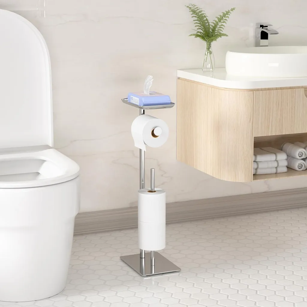 Support papier toilette sans perçage avec tablette de pose smartphone - 3