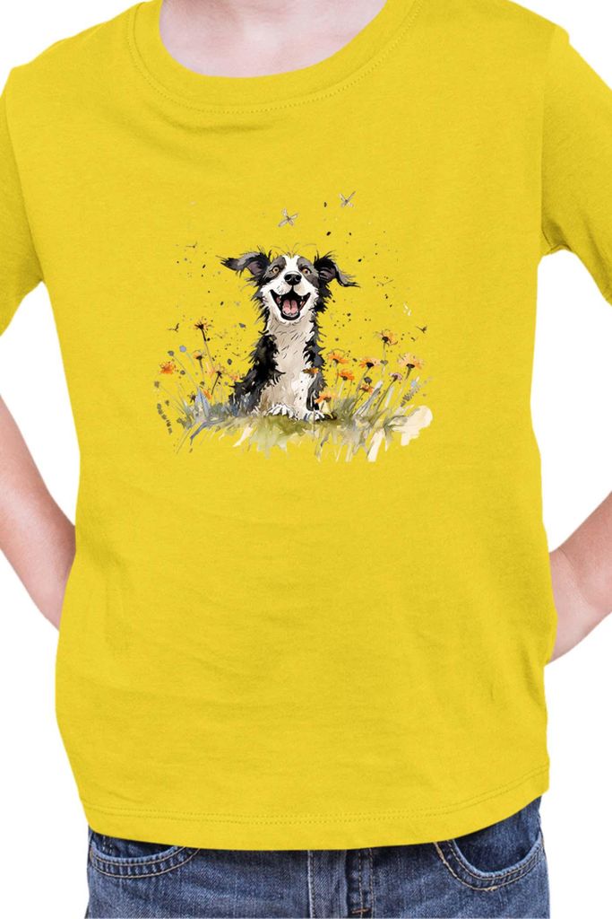 Kinder T-Shirt Funny Dogs Breeds Border Collie Dog Breed 010, 7-8 Jahr - 128 / Gelb