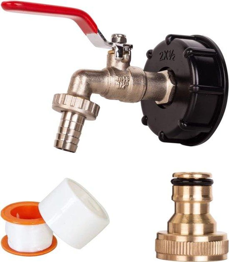 IBC-Adapter für Wasserhahn mit 1/2 Zoll Metall, schraubfester IBC-Adapter mit Schlauchanschluss und Textilabdichtung