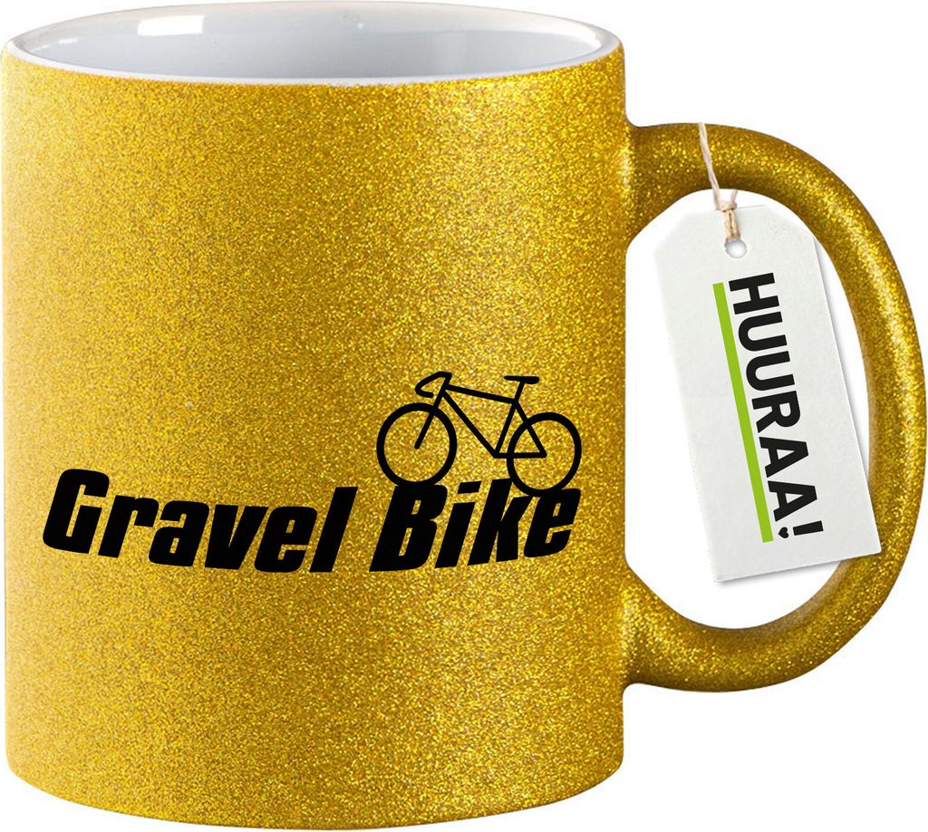 Huuraa Glitzer Kaffeetasse Gravel Bike Fahrrad Geschenk 330ml Gold Gravel Bike Geschenkidee