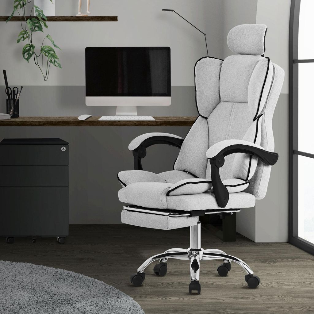 ML-Design Bürostuhl ergonomisch Hellgrau, Gaming Stuhl mit hoher Rückenlehne, Drehstuhl mit Fußstütze, Kissen und Kopfstütze