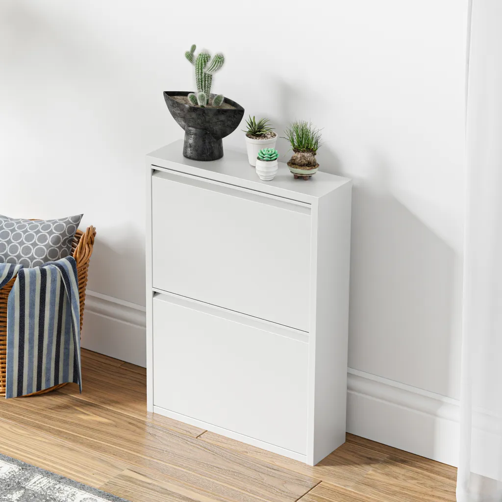 Rangement chaussures pour entrée étroite Boite Sokndal métal blanc 2 niveaux