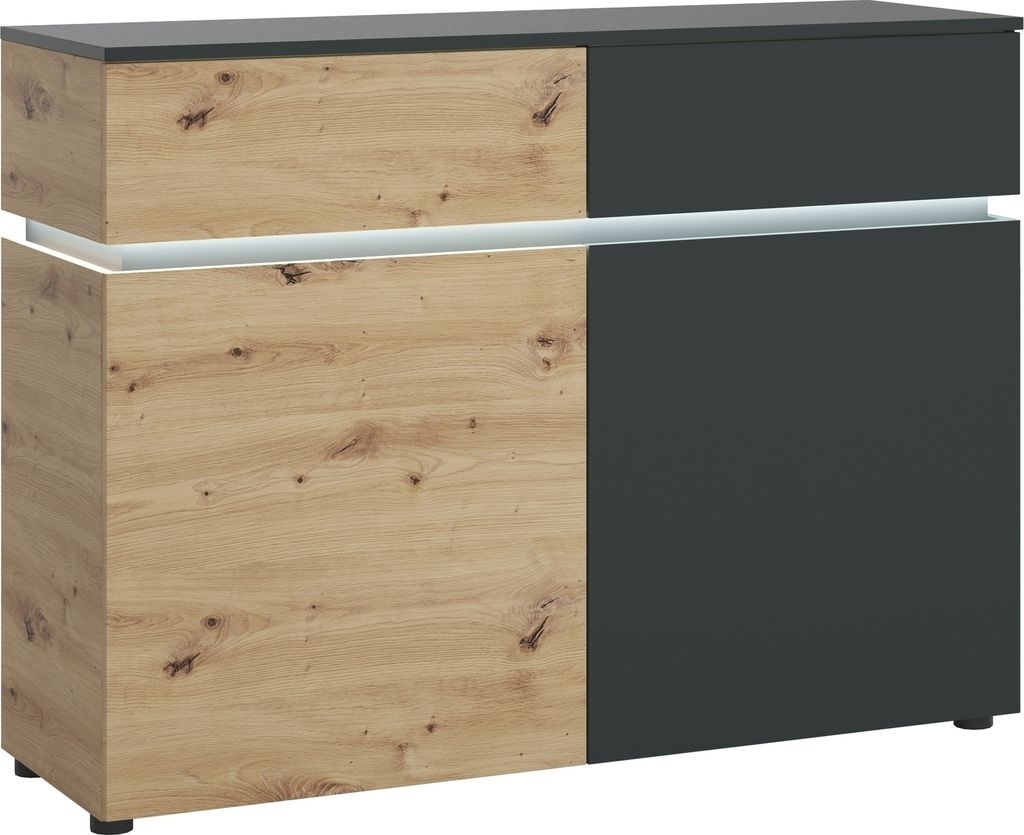 Kommode >LUCI< 2 Türen, 2 Schübe, Artisan Eiche Nachbildung/Kosmos Grau - 120x90x40cm BxHxT