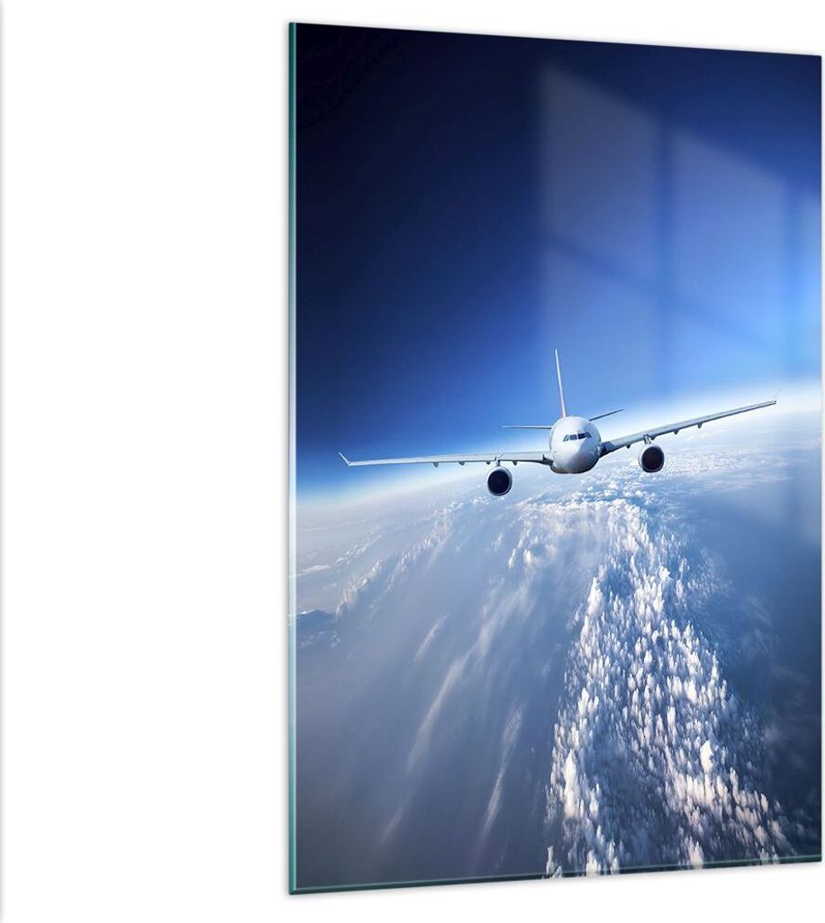 Bilder auf glas - Einteilig - Flugzeug himmel wolken flug - 80x120cm - Glasbilder - Wandbilder - Bilder - Wanddekoration aus Glas - Glas Bilder - W...