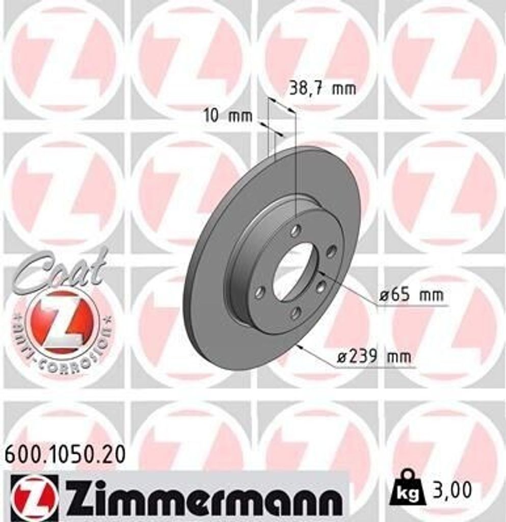 ZIMMERMANN 600.1050.20 - Bremsscheibe für Cordoba (6K), Ibiza (6K), Jetta II (165, 19E, 1G2), Passat (35I), Polo (80, 86C), Polo (6V)