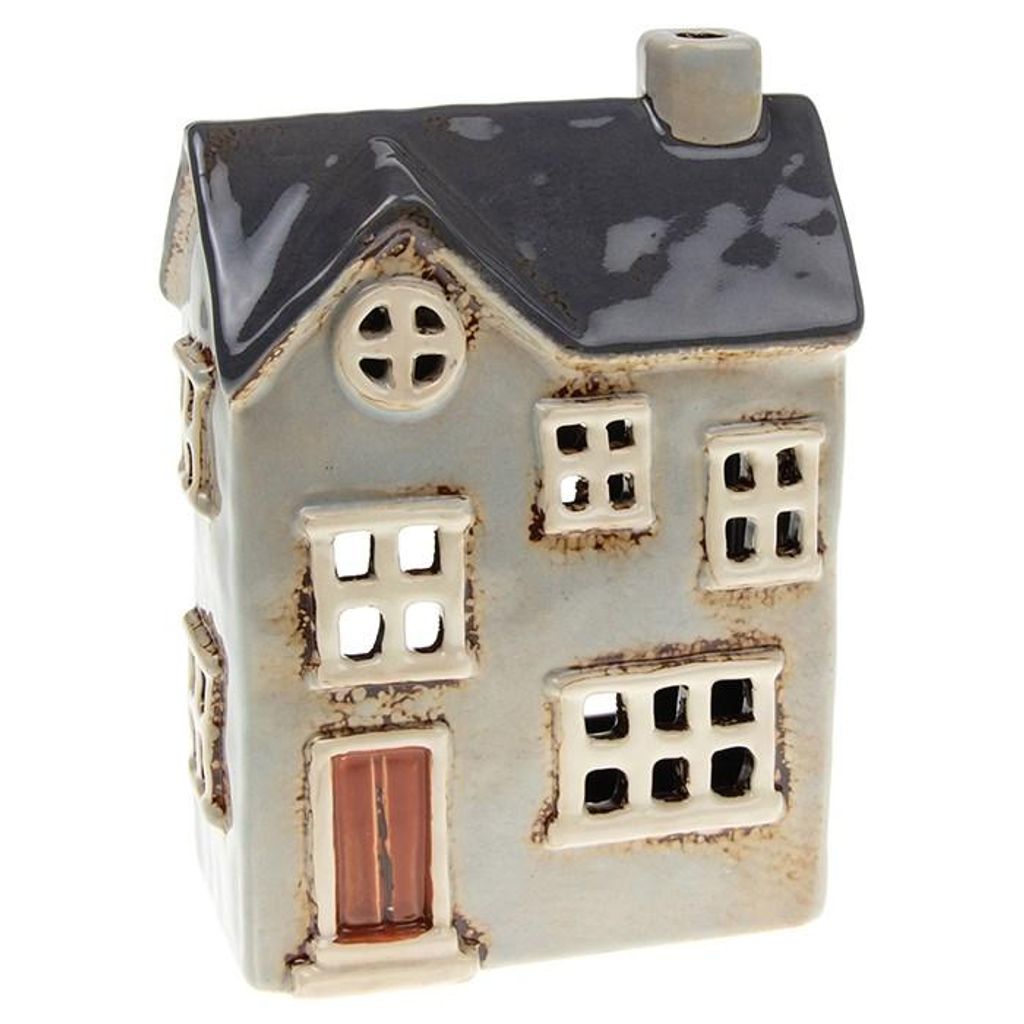 Keramik Teelichthaus Grau/ Dunkelgrau 19x14x8 Cm
