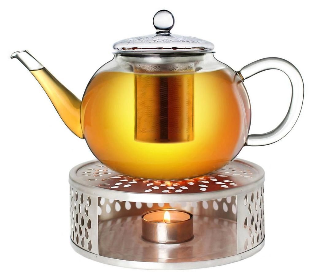 Creano Teekanne aus Glas 1,6l + ein Stövchen aus Edelstahl, Produktbild 