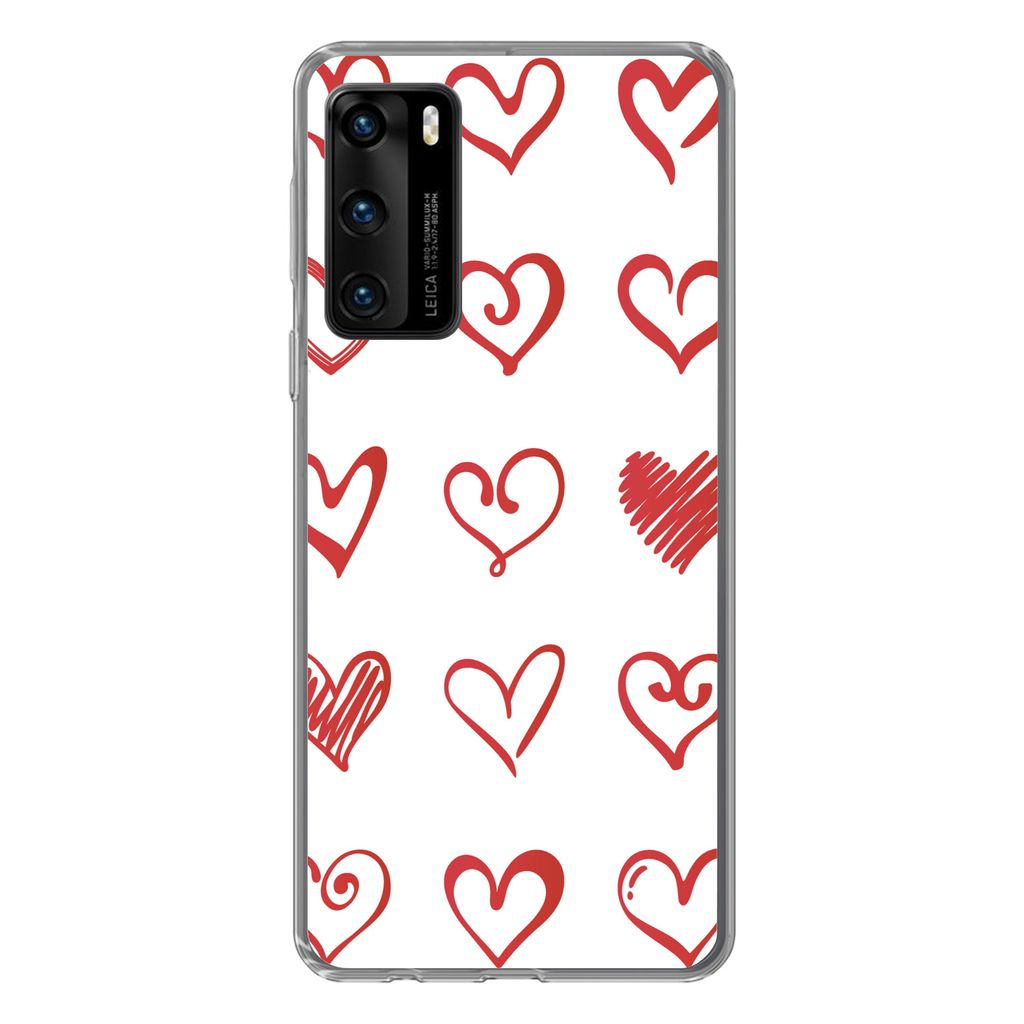 MuchoWow Handyhülle Schutzhülle Hülle für Huawei P40 Eine Illustration mit Herzen in verschiedenen Formen Silikon Softcase Handy Hülle - Han...