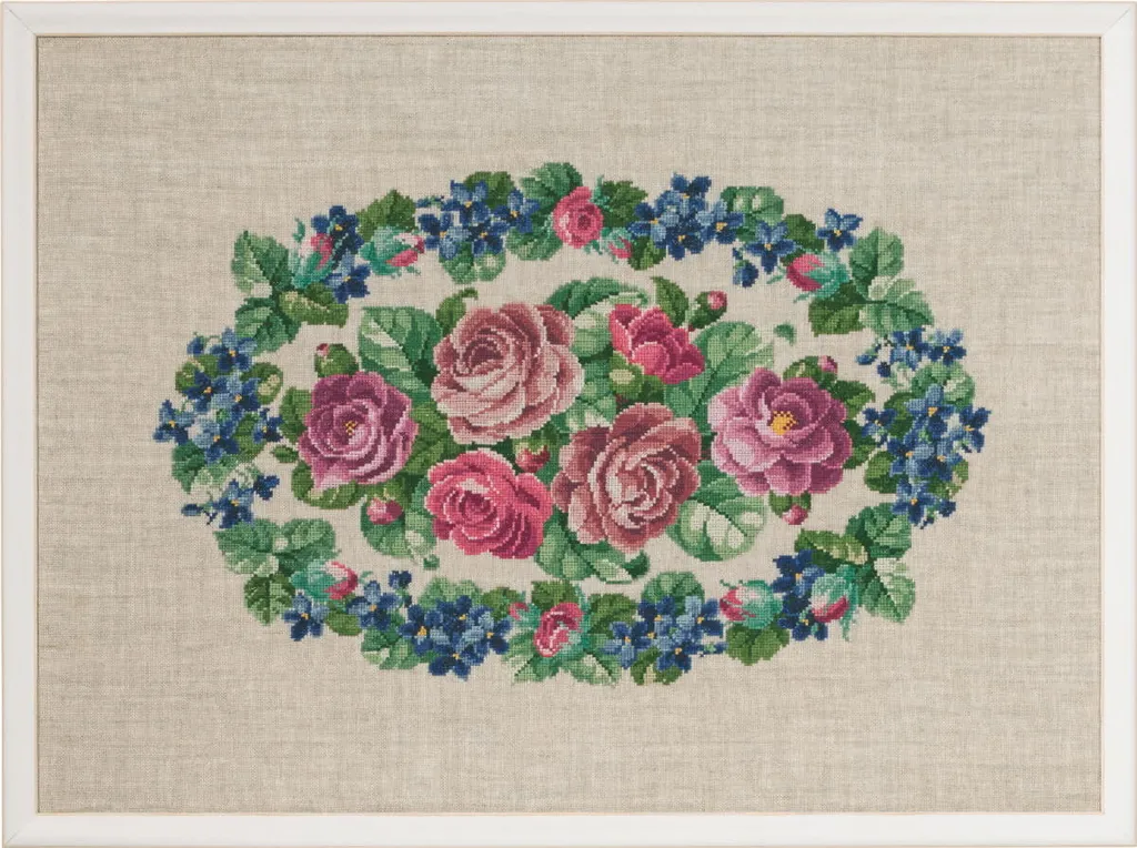 Kit broderie point de croix Roses Permin 90-9585 motif à compter 60x44cm