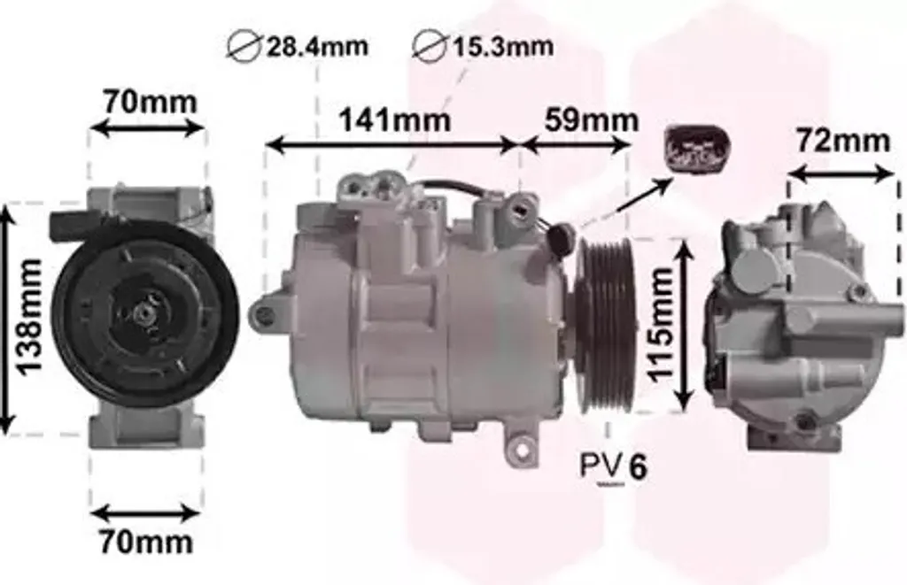 Compresseur de Climatisation VAN WEZEL 5801K701 6SEU14C pour VW T5