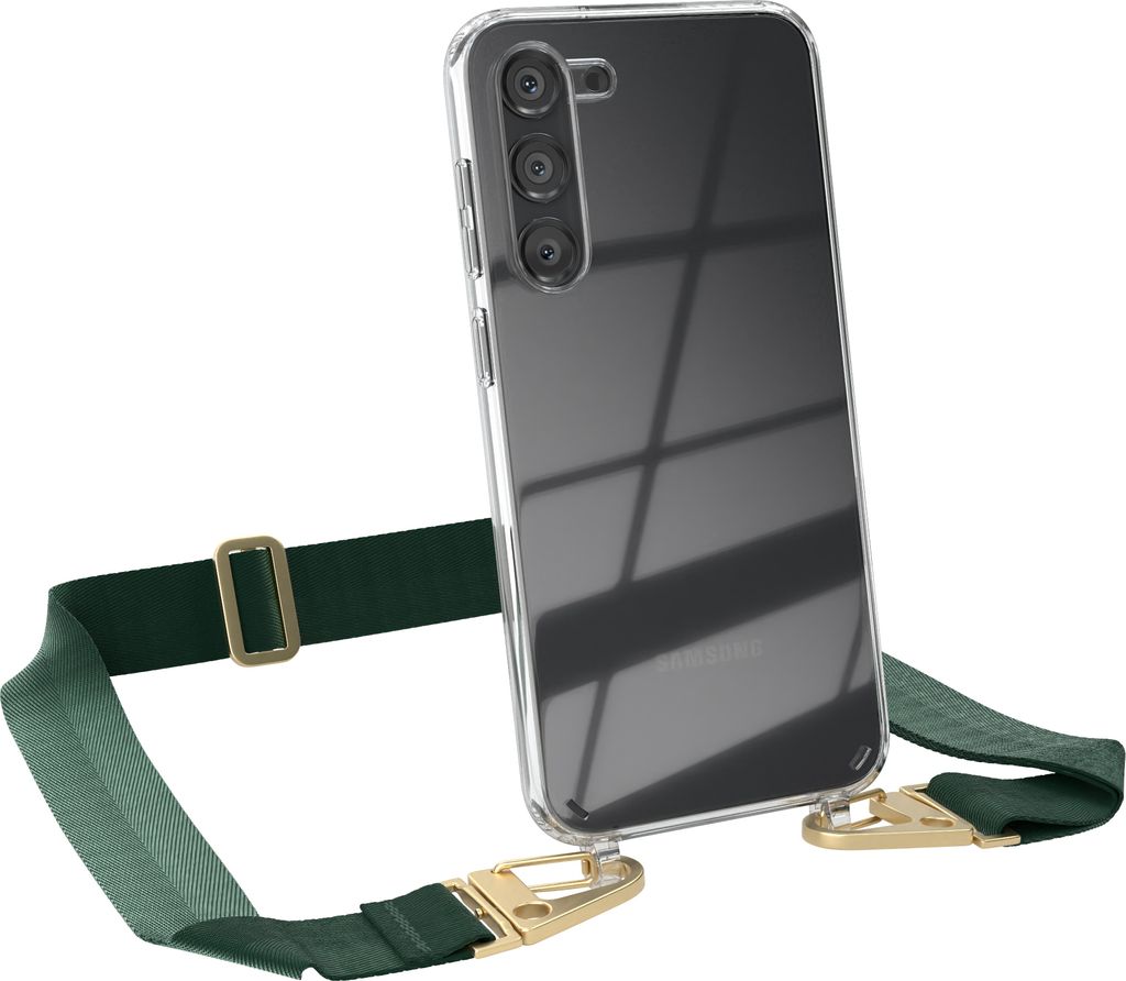 EAZY CASE - Hülle mit Band für Samsung Galaxy S23 Plus, Handyhülle mit Umhängeband, Silikonhülle transparent, Handykette in Grün
