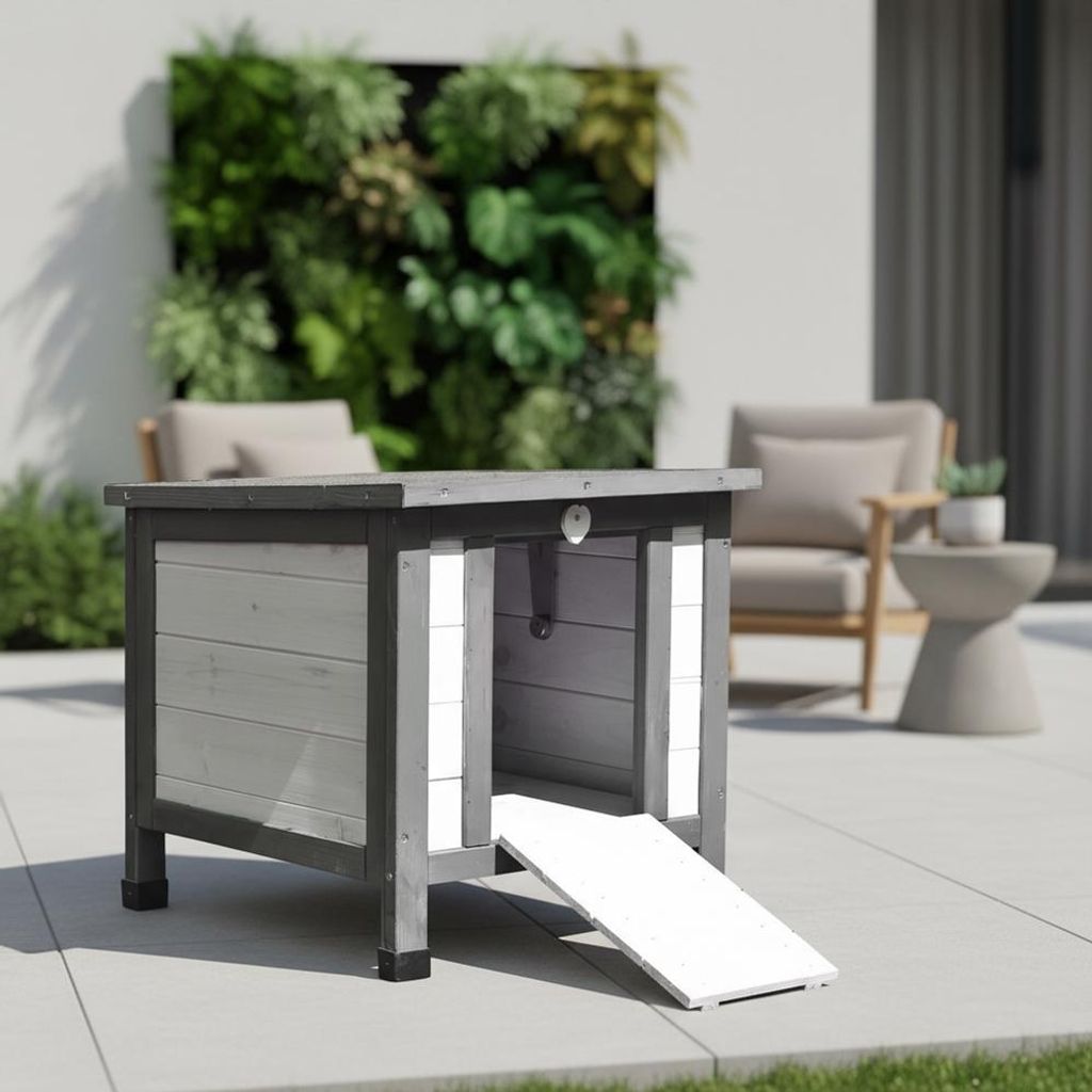 Mucola Katzenhütte Outdoor Katzenhöhle Katzenhaus Wurfkiste Holz Katzenvilla Katzenbett - Weiß / Grau