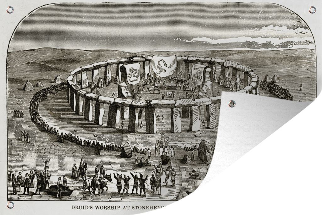MuchoWow 90x60 cm Outdoor-Poster Gartendeko Sichtschutz Garten Poster für den Garten Eine historische Illustration von Stonehenge in England