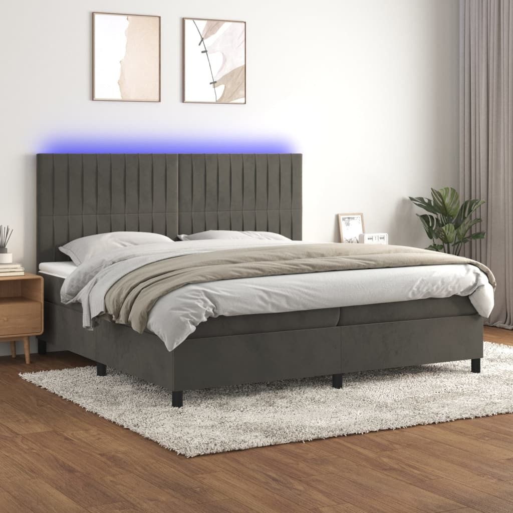 The Living Store Boxspringbett mit Matratze & LED Dunkelgrau 200x200 cm Samt
