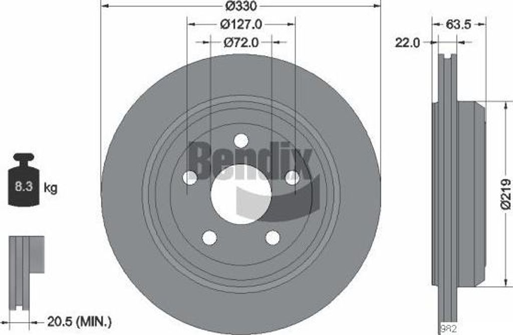 BENDIX Braking BDS1705 Bremsscheibe OE 68035022AB kompatibel mit Cherokee
