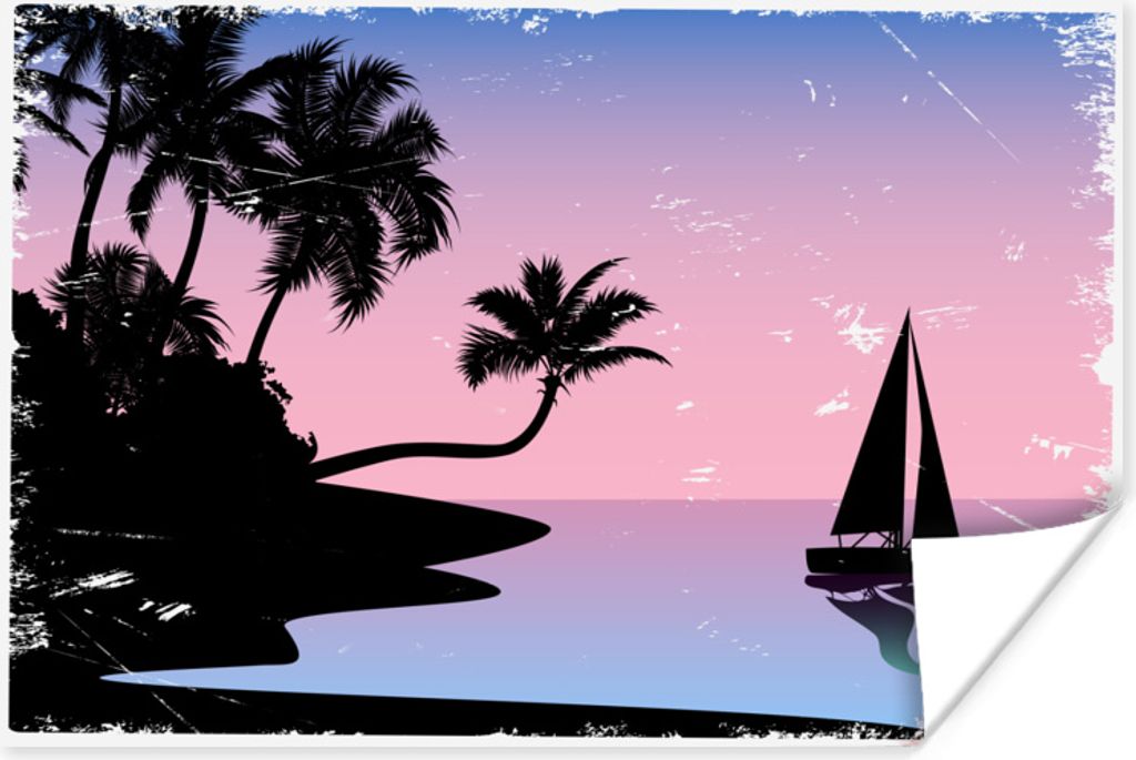 MuchoWow Poster Boot - Palme - Himmel - Zeichnung 120x80 cm - Bilder