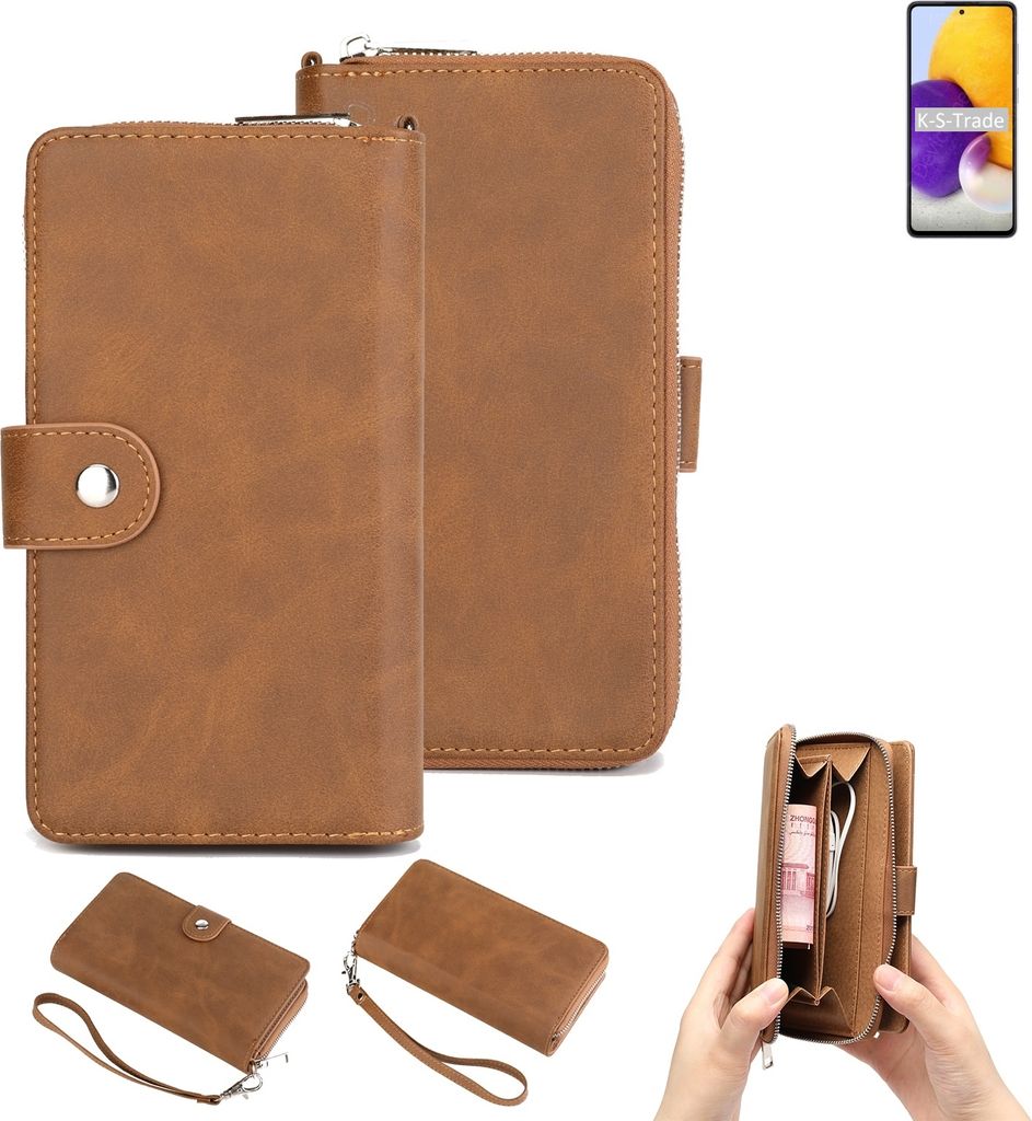 K-S-Trade Handyhülle Schutzhülle kompatibel mit Samsung Galaxy A72 & Portemonnee Tasche Handytasche Case Etui Geldbörse Wallet braun (1x)