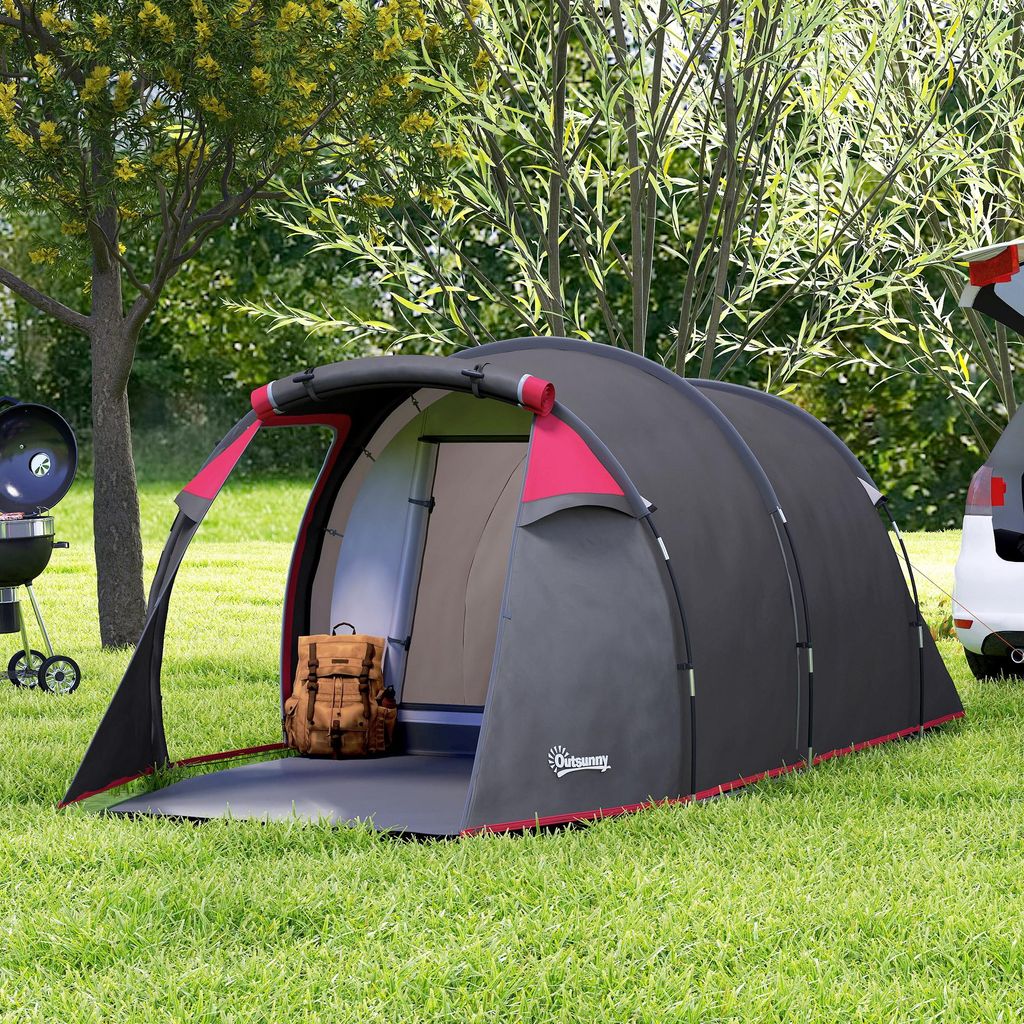 Campingzelt 2-3 Personen Wurfzelt, Tunnelzelt Vorraum & Schlafbereich, Polyester, Dunkelgrau | 426 x 206 x 154 cm | 4,5 kg