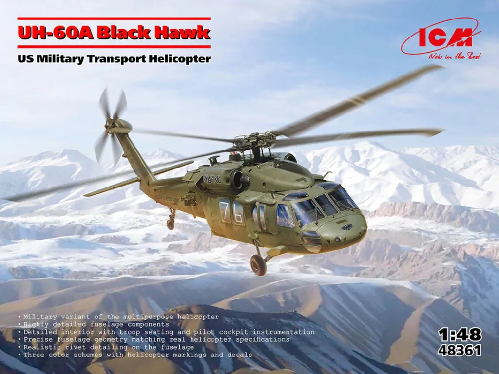 Hélicoptère militaire UH-60A Black Hawk 1/48 pour diorama de combat