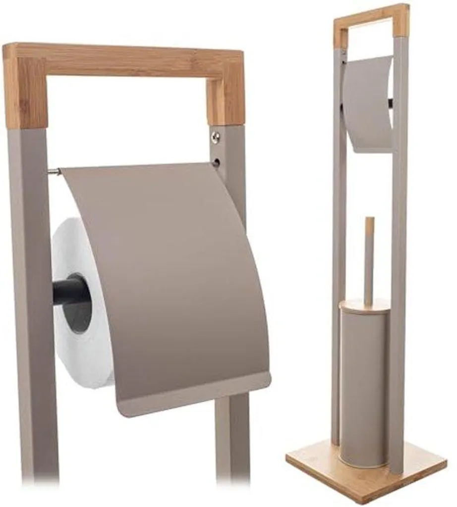 Porte-rouleau papier toilette avec brosse WC intégrée - Design Argenté