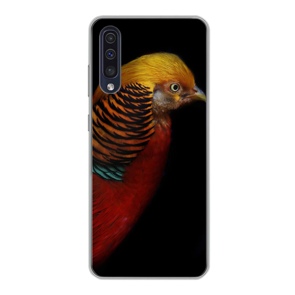 MuchoWow Handyhülle Schutzhülle Hülle für Samsung Galaxy A30s Vogel - Federn - Schwarz - Porträt Silikon Softcase Handy Hülle