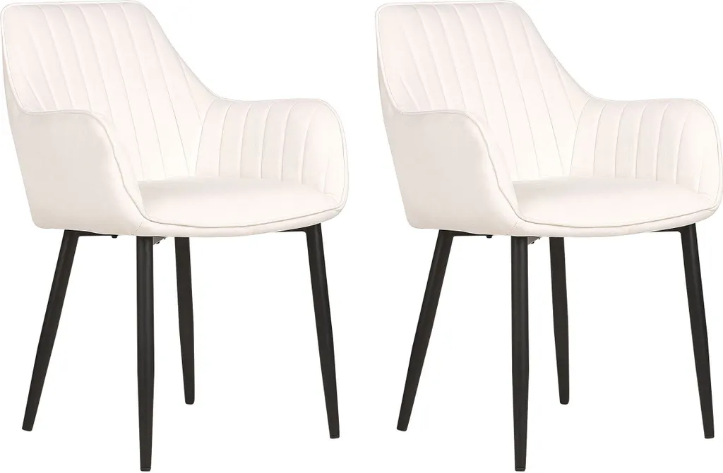 Chaises de table velours crème et pieds métal noir rétro chic - Set de 2