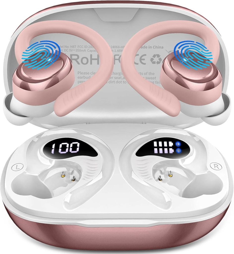 Bluetooth 5.4 Kopfhörer Sport, 2026 Neu In Ear Kopfhörer Kabellos Bluetooth mit 6D Stereo/4 ENC Mic, 50H Noise Cancelling Ear buds, Over-Ear Spor...