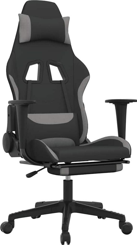 vidaXL Gaming-Stuhl mit Massage & Fußstütze Schwarz und Hellgrau Stoff
