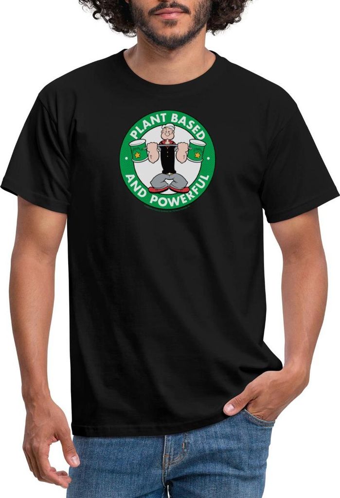 Spreadshirt Popeye Logo Plant Based And Powerful Männer T-Shirt, L, Schwarz