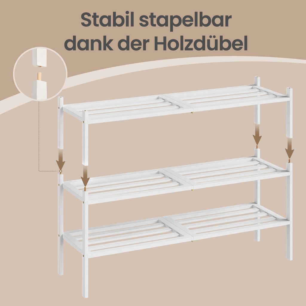 SONGMICS Bambus Schuhstnder, stapelbares Schuhregal 3