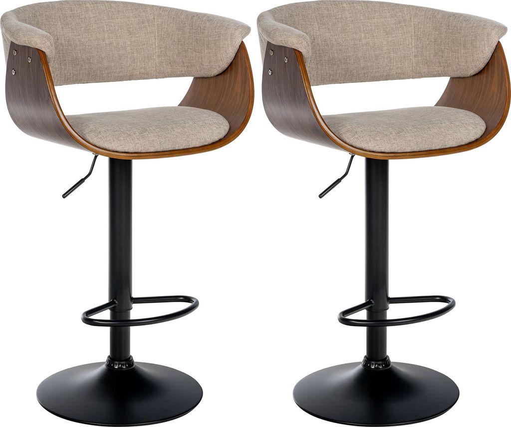 2er Set Barhocker BAKOT - Stoff Walnuss/creme 60x51x90 cm | Barstuhl Höhenverstellbar Mit Lehne Drehbar Tresenhocker Tresenstuhl Kneipenhocker