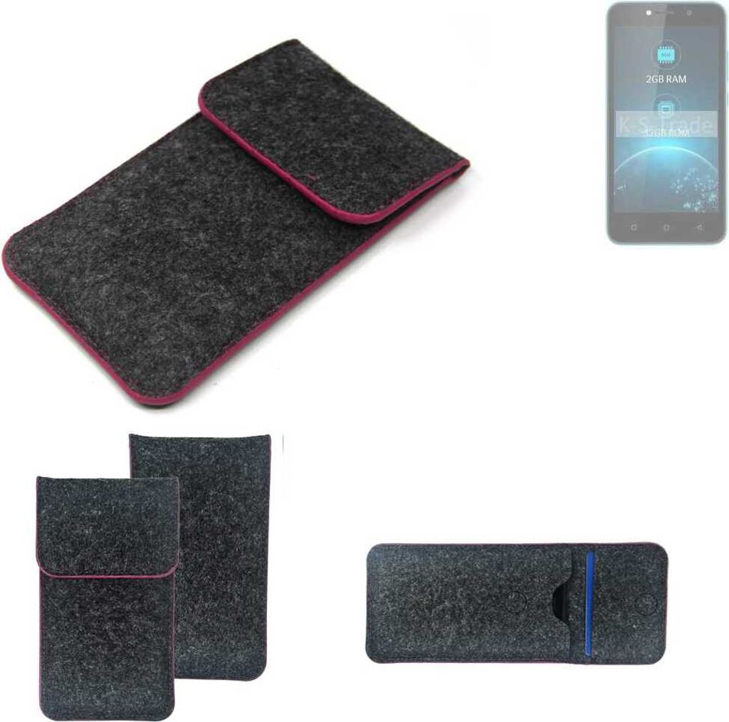 K-S-Trade Handy Schutz Hülle kompatibel mit Lava Z21 Schutzhülle Handyhülle Filztasche Pouch Tasche Case Sleeve Filzhülle dunkelgrau rosa Rand