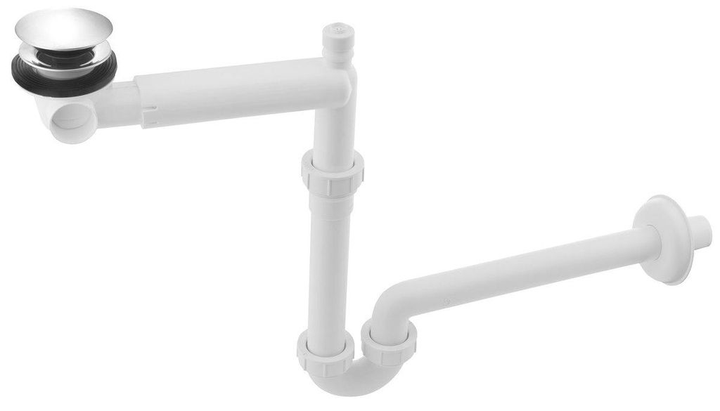 Bruckner URBINO Raumspar-Waschtisch-Siphon mit klick-klack, 5/4", Ablauf 32mm, Weiß