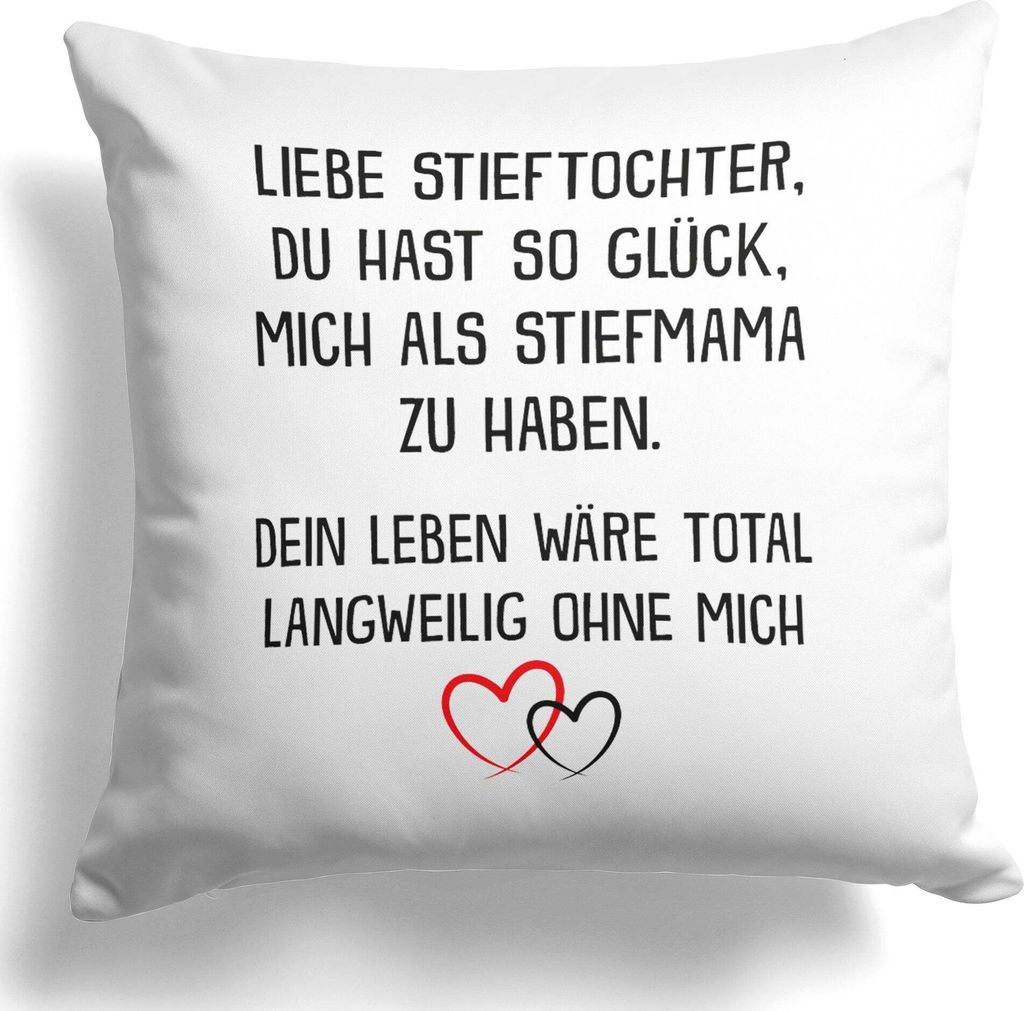 22Feels Stieftochter Geschenk von Stiefmama Geburtstag Bonus Tochter Mädchen Kissen Deko Frauen Weihnachten Dekoration Spruch Patchwork Abitur Bac...