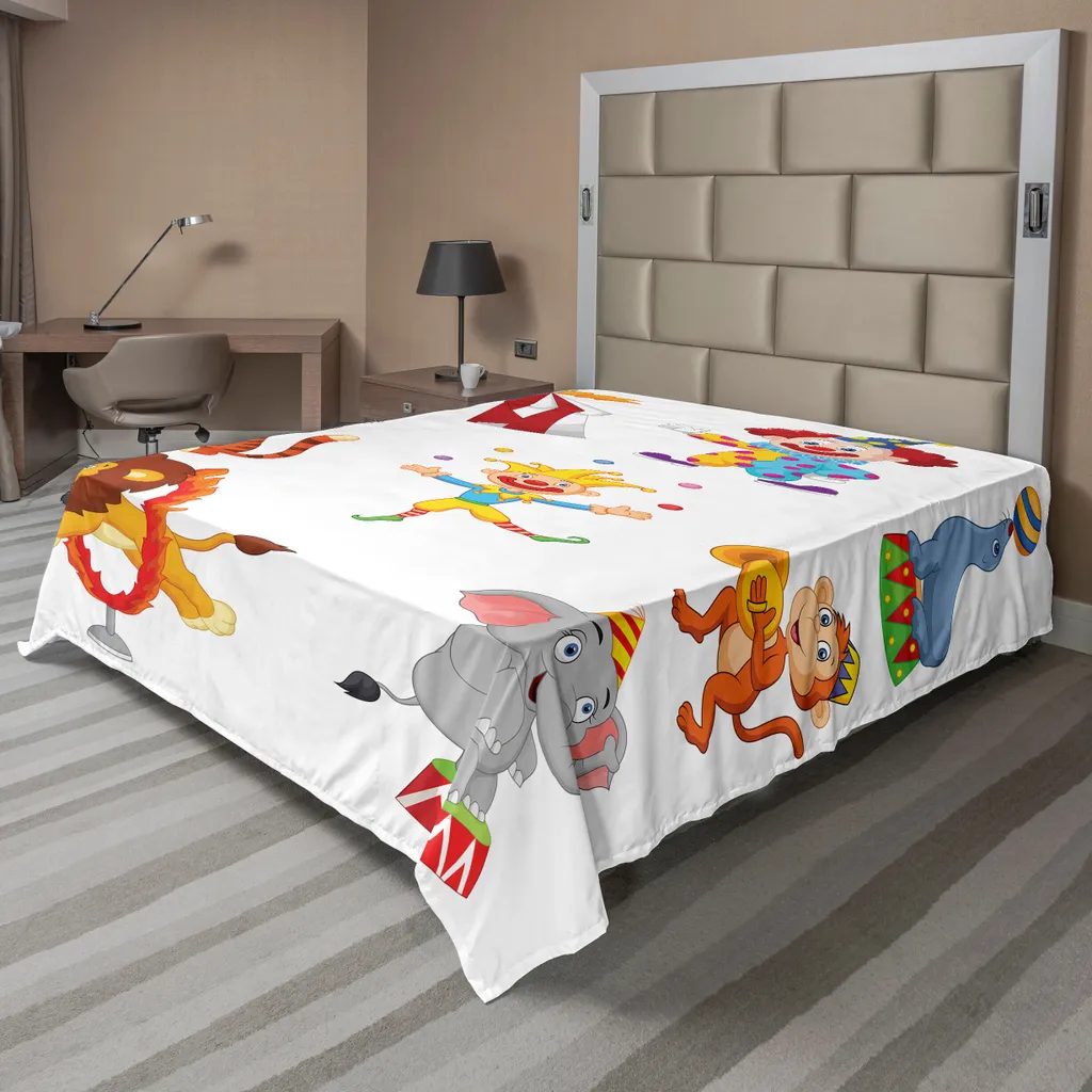 ABAKUHAUS Drap de Lit Cirque Multicolore en Tissu Doux - 266 x 260 cm