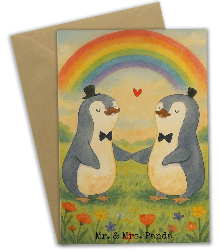 Mr. & Mrs. Panda Grußkarte Pinguine Gay Pride Design - Weiß - Geschenk, Hochzeitskarte, osterkarten, weihnachtskarten, Grußkarten, neujahrskarte...