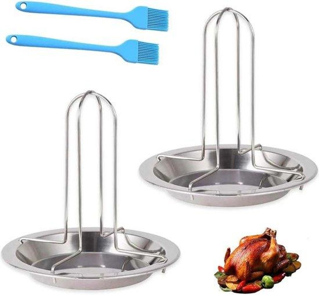 Rostfreier Stahl Grillpan - 2 Stücke mit Schmierstäbchen - Antihaftbeschichtung Grillpfanne für Hähnchen - Truthahnbratenpfanne für das Grille...