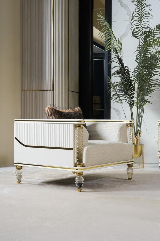 Sessel Design Sitzer Luxus Sessel Relax Weiß Textil JVmoebel