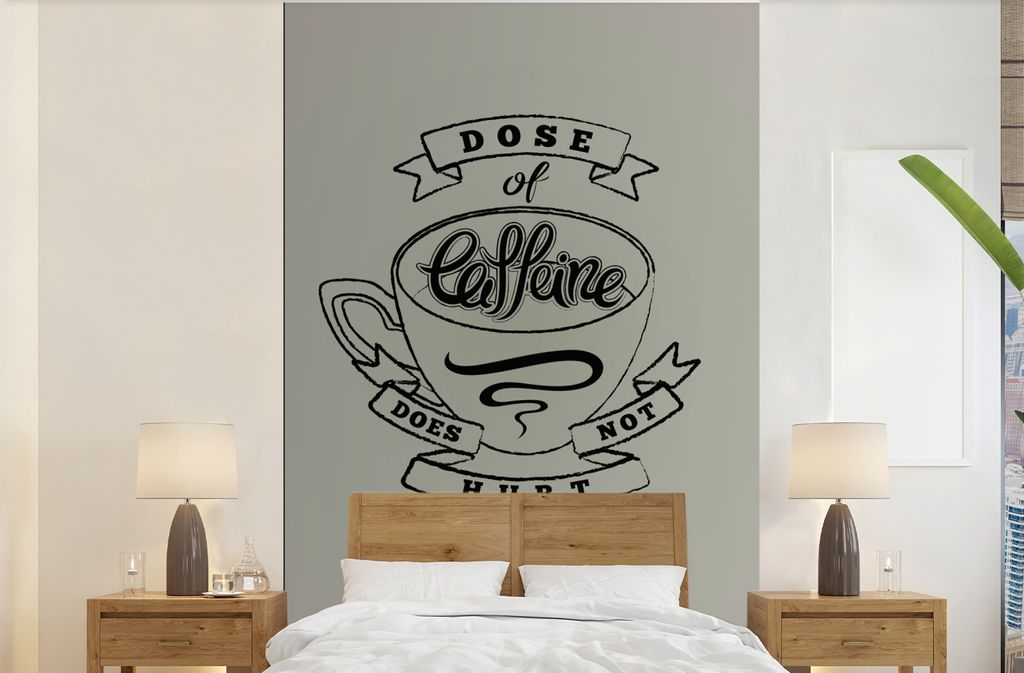 MuchoWow Fototapete für Wohnzimmer oder Schlafzimmer Wandtapete Vinyl Motivtapete Kaffee - Sprichwörter - Vintage - Eine Dosis Koffein tut nich...