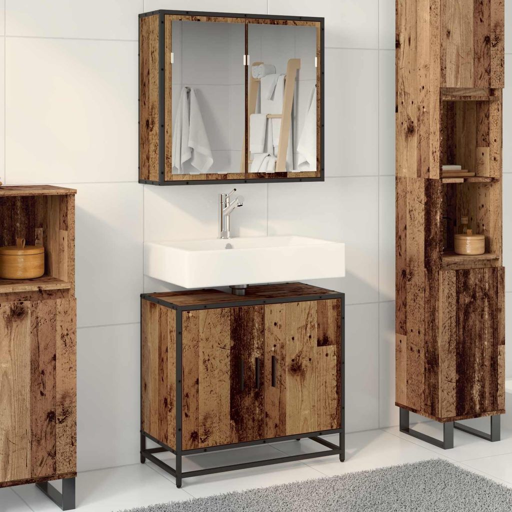 Maison Exclusive - Badezimmermöbel-Set mit Regal 2 pcs Altholz Holzwerkstoff