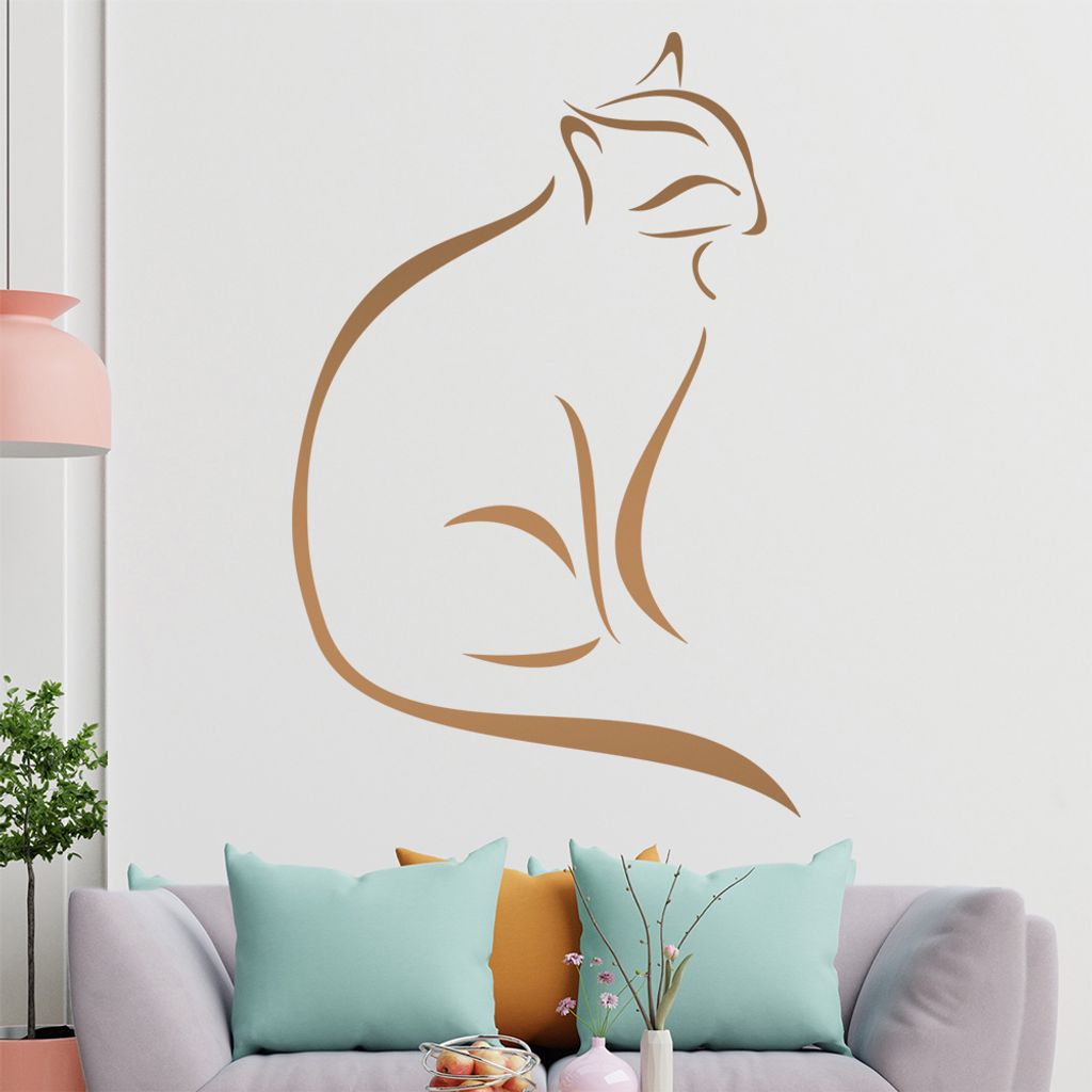 Katze Linien Wandtattoo in 6 Größen - Wandaufkleber Wall Sticker - Dekoration, Küche, Wohnzimmer, Schlafzimmer, Badezimmer