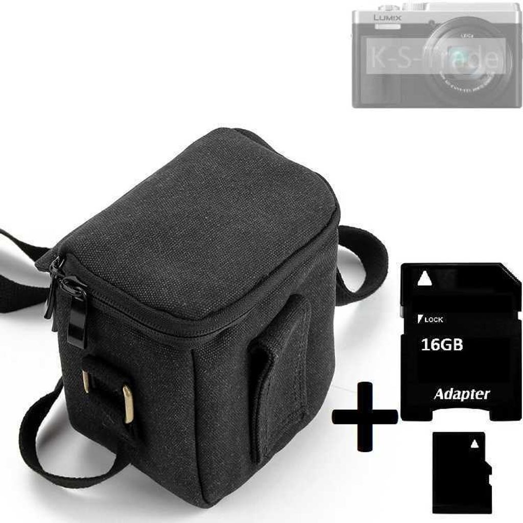 K-S-Trade Umhängetasche kompatibel mit Panasonic Lumix DC-TZ96D Schulter Tasche Tragetasche Kameratasche Fototasche + 16GB Speicherkarte schwarz