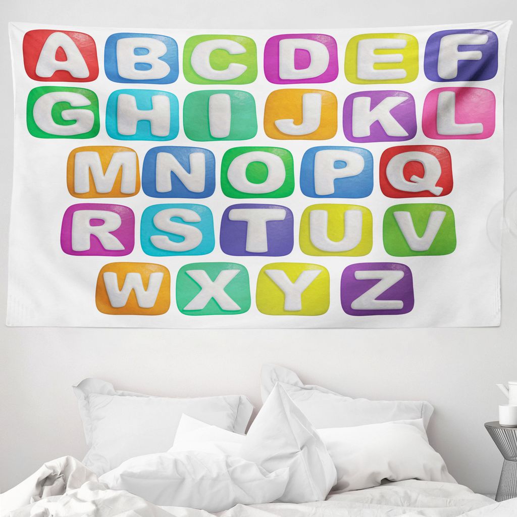 ABAKUHAUS Brief Wandteppich, Buntes Alphabet Set aus Weiches Mikrofaser Stoff Waschbar ohne Verblassen Digitaldruck, 230 x 140 cm, Mehrfarbig