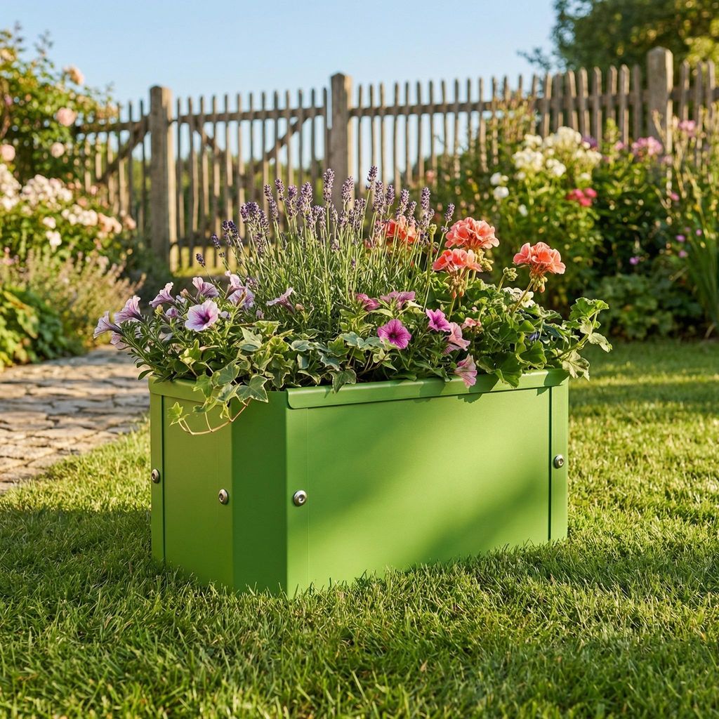 VCM Metall Hochbeet 39x18x16 cm, rechteckiger Pflanzkasten für Balkon Terrasse Garten, Blumenkasten mit und ohne Boden nutzbar, Balora S