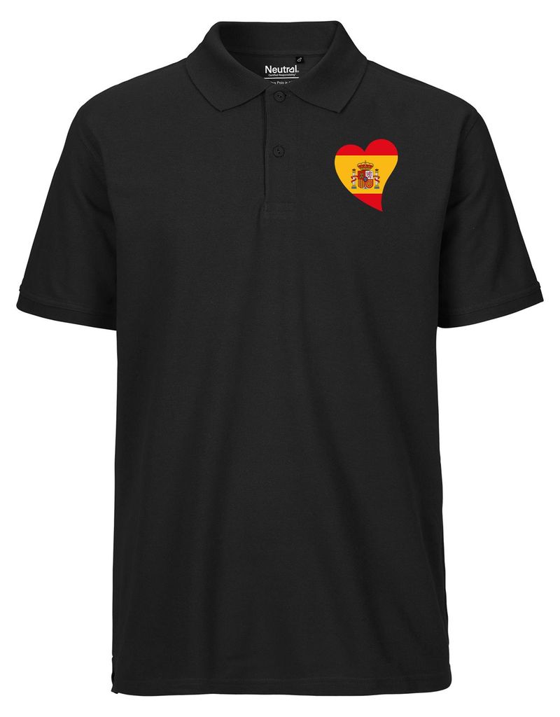 Huuraa Herren Polo Shirt Spanien Flagge Herz M Black Bio Baumwolle Fairtrade Poloshirt Geschenkidee