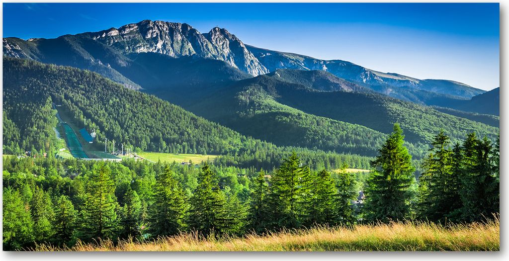 Tulup Leinwandbild - 120x60 cm - Wandkunst - Drucke auf Leinwand - Leinwanddruck - Landschaften - Grün - Skisprungschanze