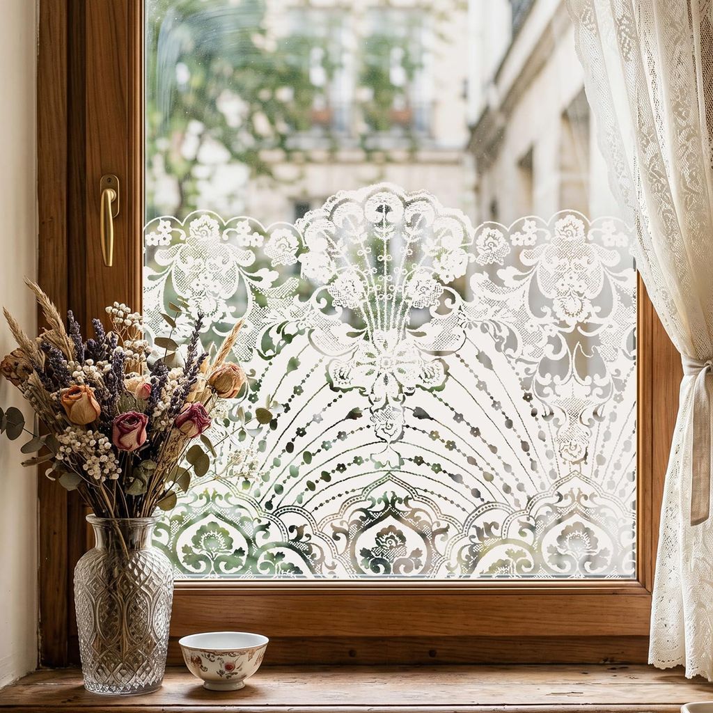 Fensterfolie - Statisch haftend mit botanischem Blumenmuster - Sichtschutz für Glasflächen - 45x200 cm